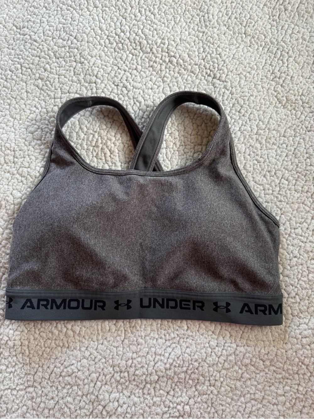 Under Armour Charcoal Gray Crossback Sports Bra with Branded Band